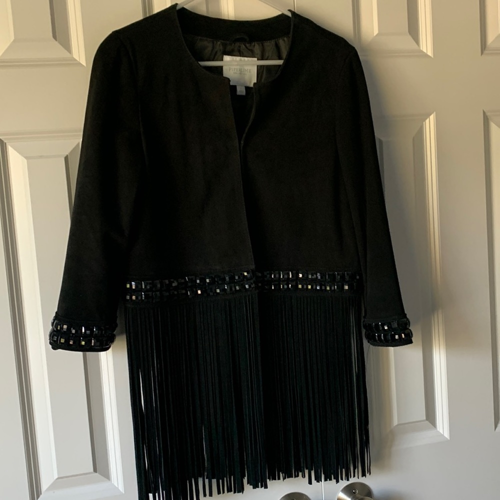 Fun fringe suede beaded jacket size S